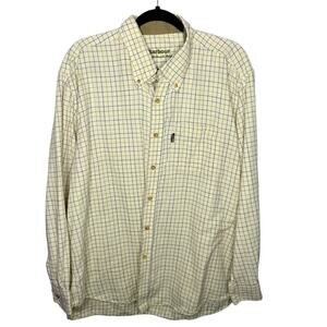 BARBOUR / yellow cream off white plaid long sleeve button down shirt / XL